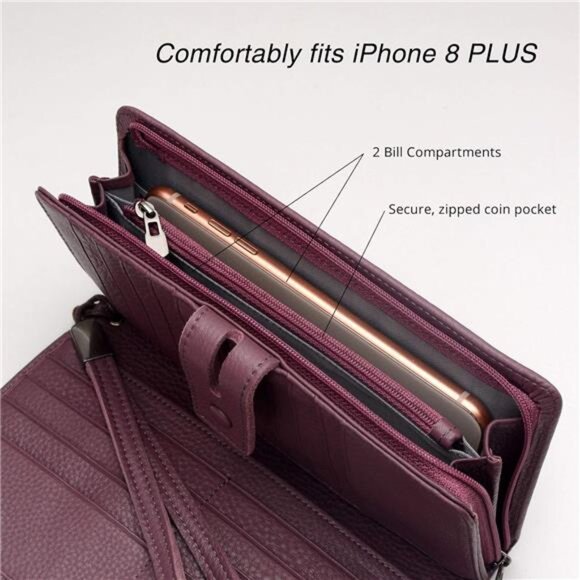 Fat Rfid Leather Wristlet Wallet Organizer Large Checkbook Holder Zipper Pocket - Picture 4 of 7